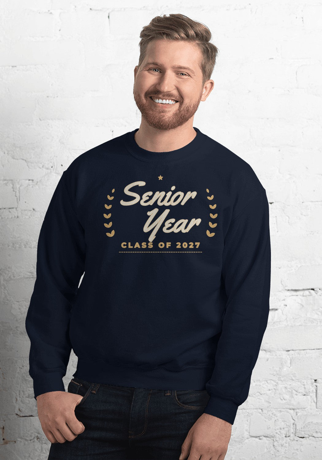 Senior Year Embroidery-Look sweatshirt in Navy