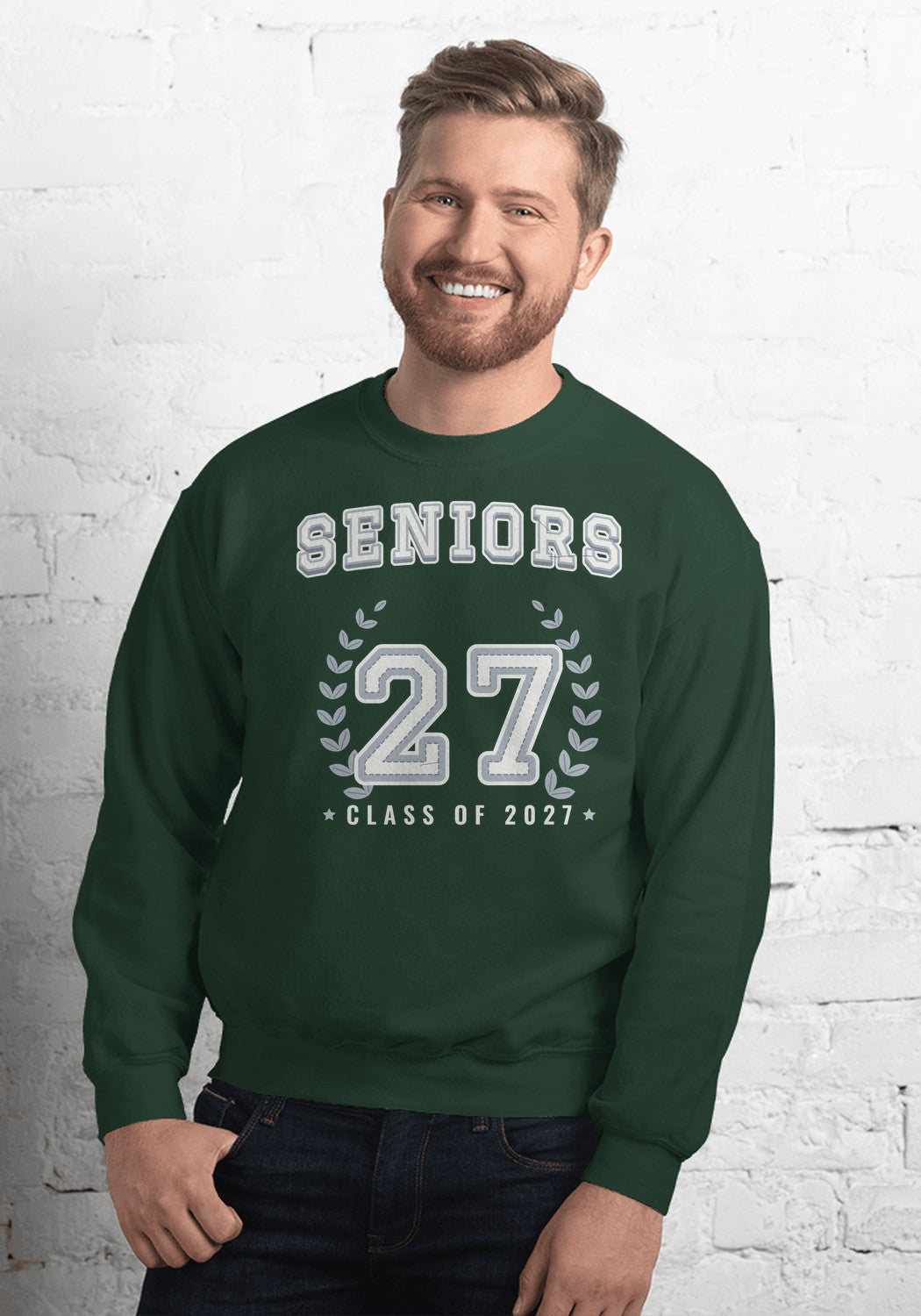Seniors 27 Varsity Silver sweatshirt in Forest Green