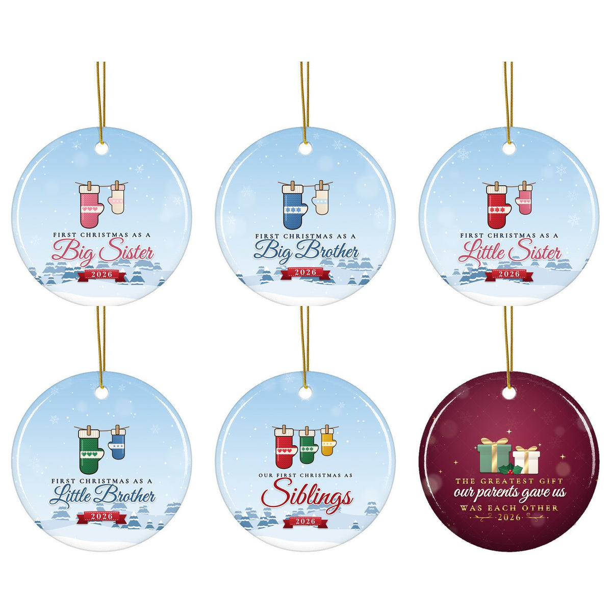 Big sister big brother siblings Christmas ornament: all designs