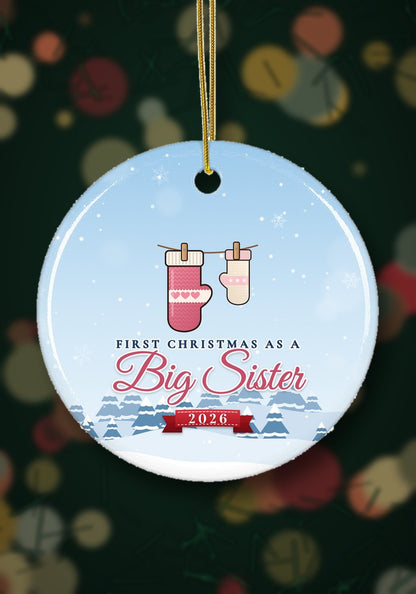 Big sister big brother siblings Christmas ornament hanging on a Christmas tree