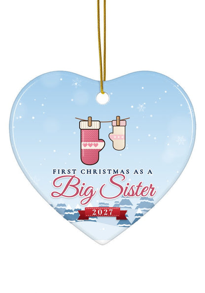 Big Sister ornament dated 2027, heart shape