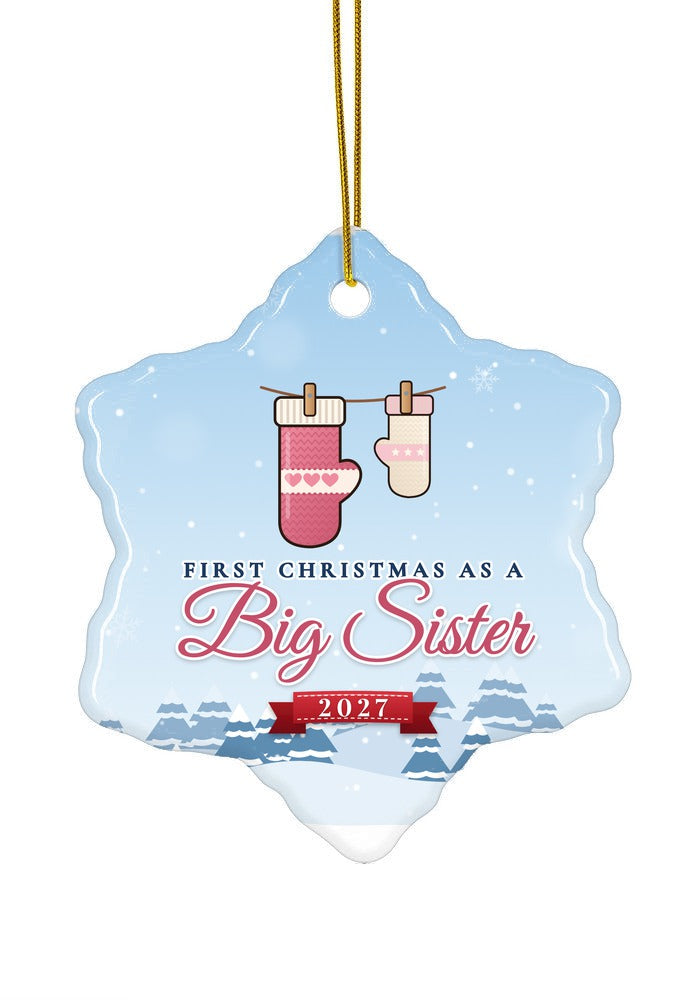 Big Sister ornament dated 2027, snowflake shape