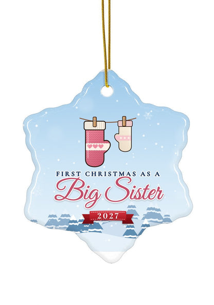 Big Sister ornament dated 2027, snowflake shape