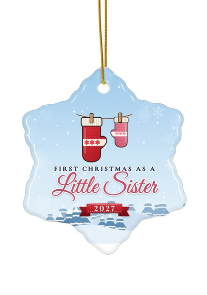 Little Sister ornament dated 2027, snowflake shape