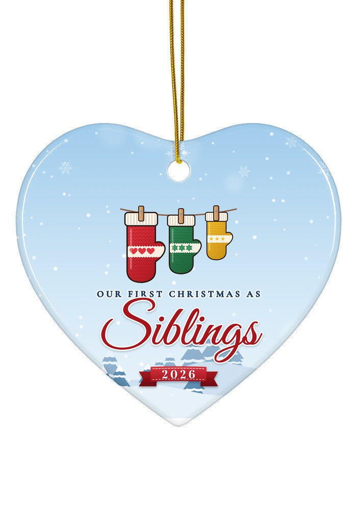 Our First Christmas as Siblings ornament, heart shape