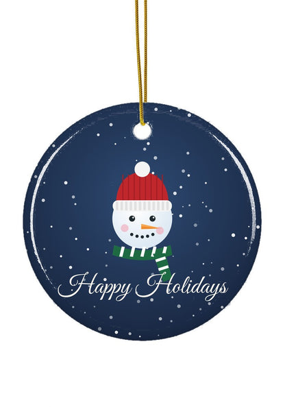 Snowman Happy Holidays ornament, circle shape