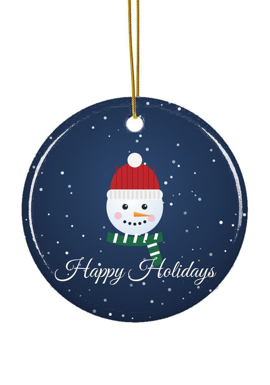 Snowman Happy Holidays ornament, circle shape
