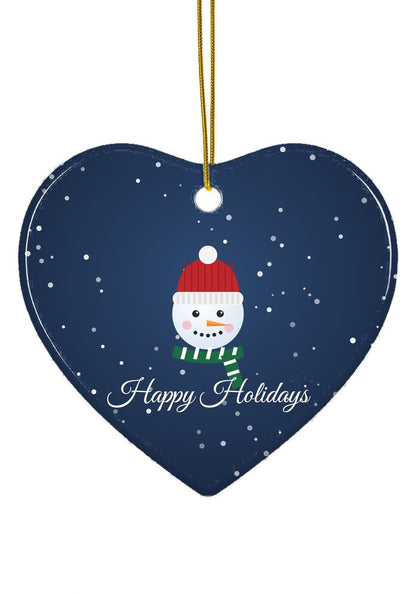 Snowman Happy Holidays ornament, heart shape