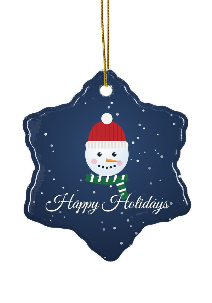 Snowman Happy Holidays ornament, snowflake shape