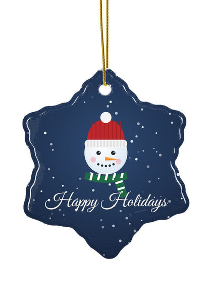 Snowman Happy Holidays ornament, snowflake shape