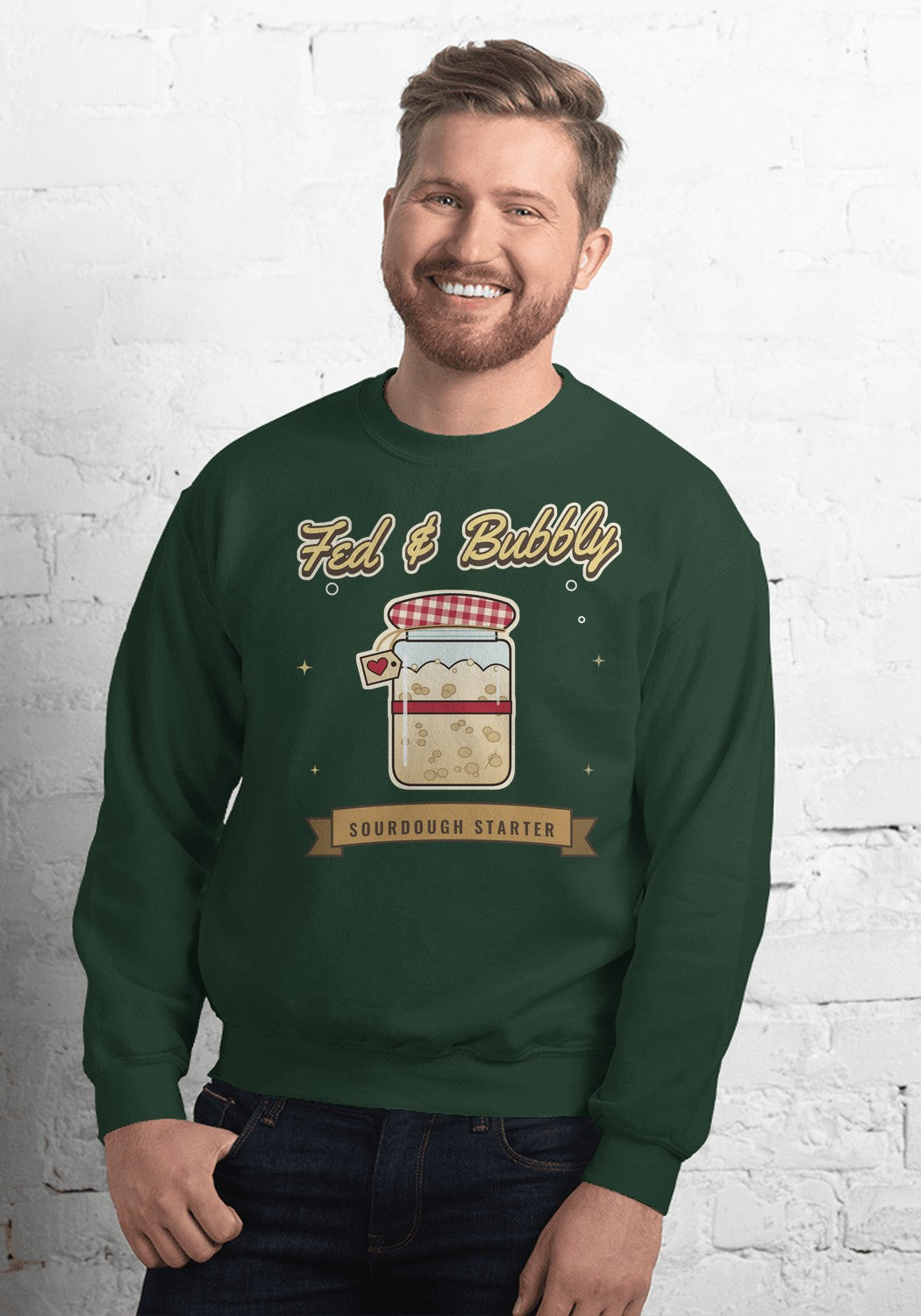 Fed & Bubbly Starter Jar sweatshirt in Forest Green