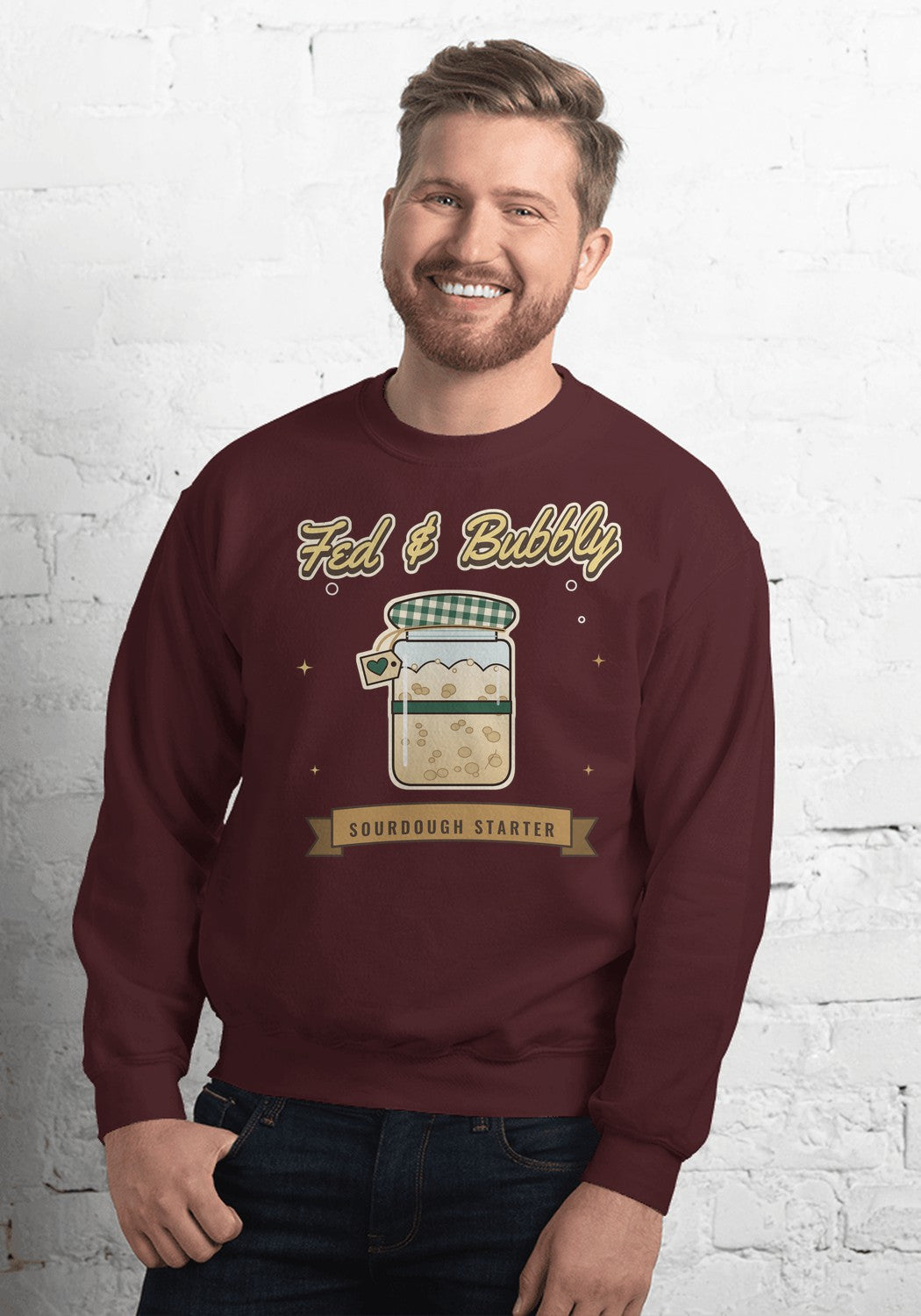 Fed & Bubbly Starter Jar sweatshirt in Maroon
