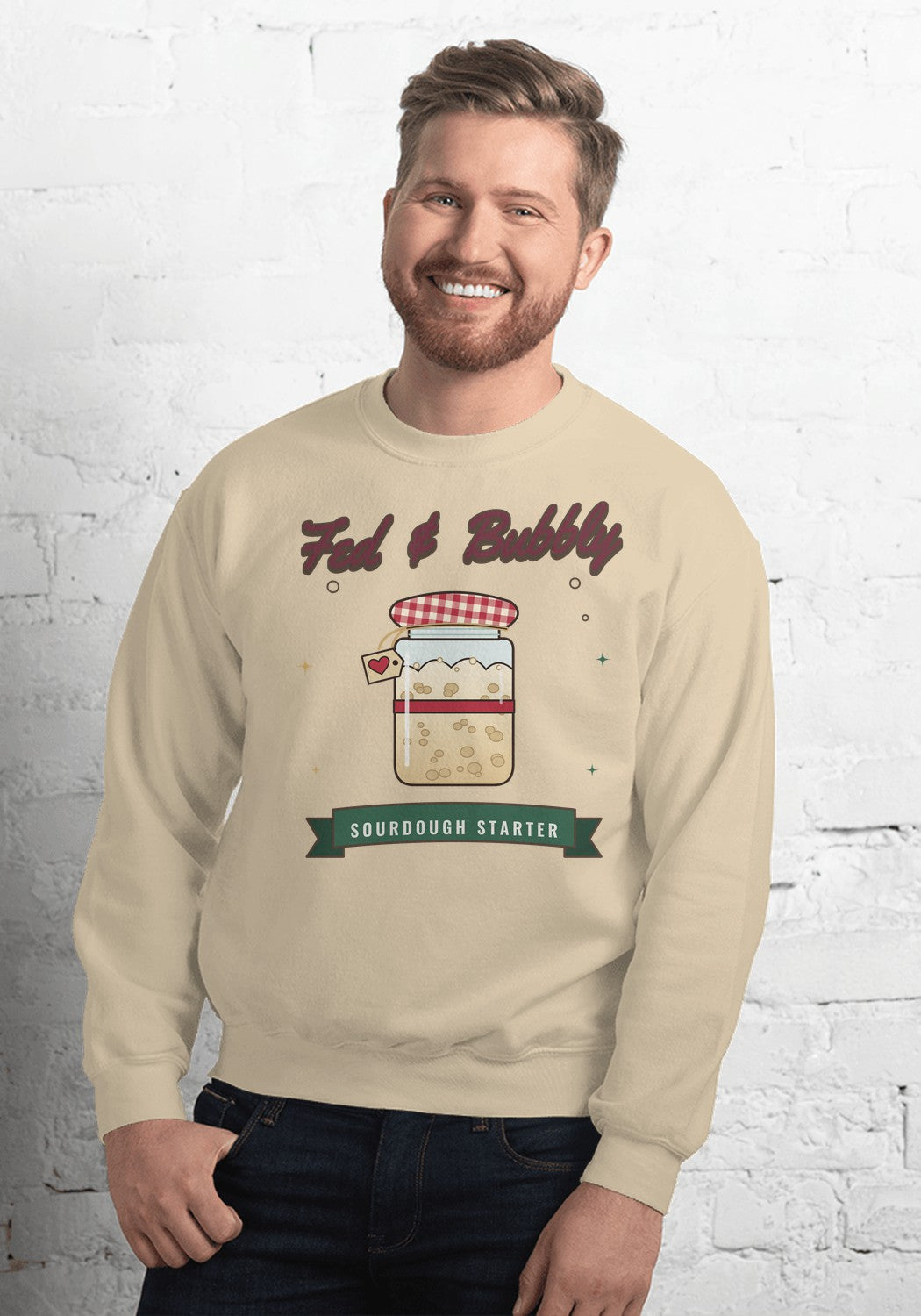 Fed & Bubbly Starter Jar sweatshirt in Sand