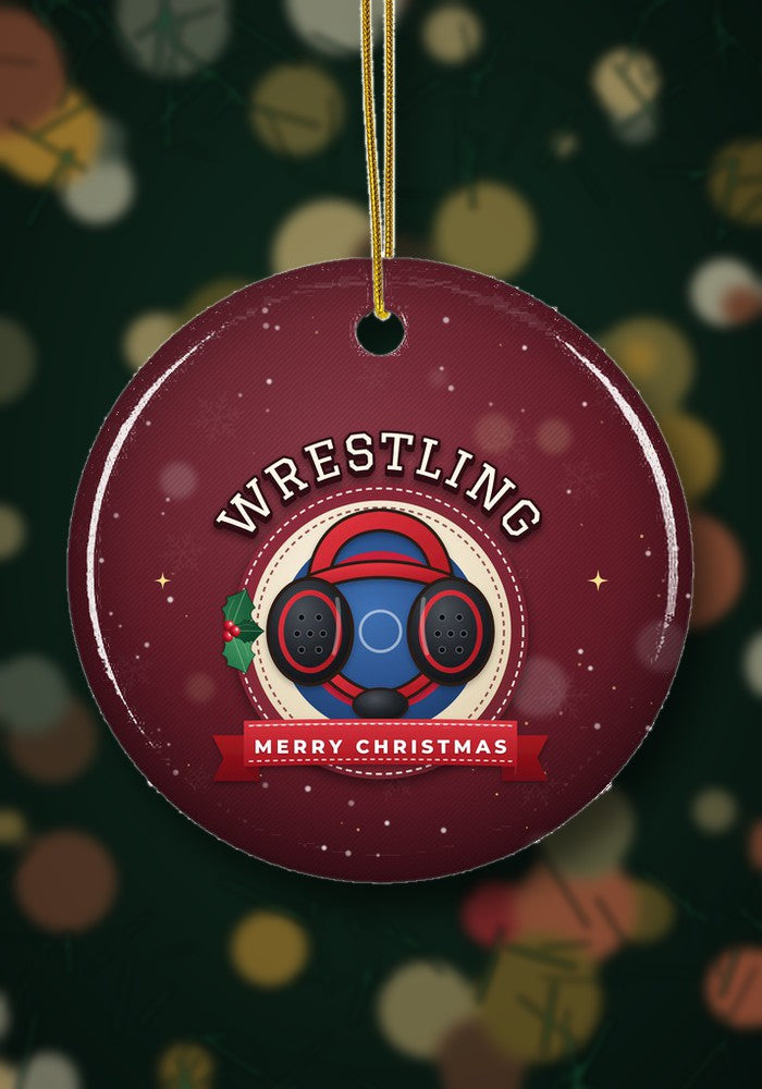 Sports crest Christmas ornament hanging on a Christmas tree