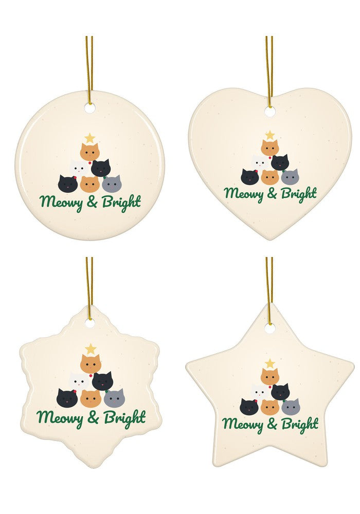 Stacked cats Christmas tree ornament in circle, heart, snowflake and star
