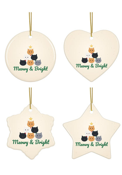 Stacked cats Christmas tree ornament in circle, heart, snowflake and star