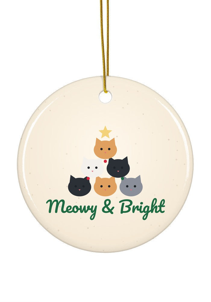 Stacked cats Christmas tree ornament, circle shape