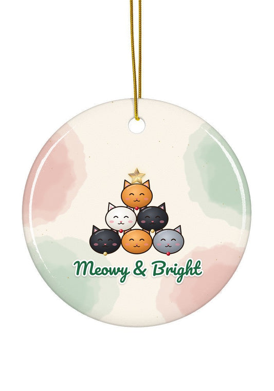 Stacked cats Christmas tree ornament, circle shape
