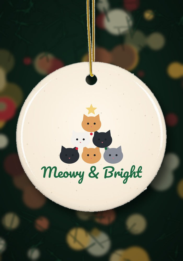 Stacked cats Christmas tree ornament hanging on a Christmas tree