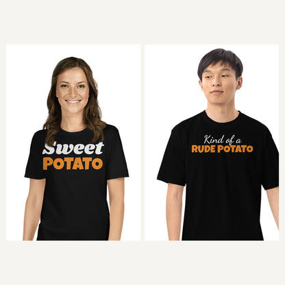 Sweet Potato Couples Thanksgiving Shirts in Black, matching set