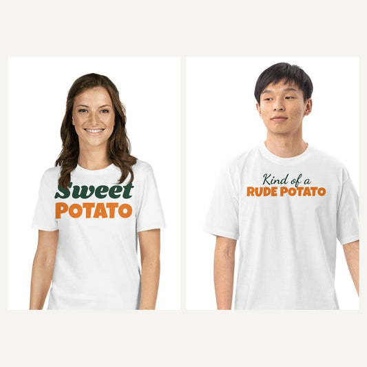 Sweet Potato Couples Thanksgiving Shirts in White, matching set