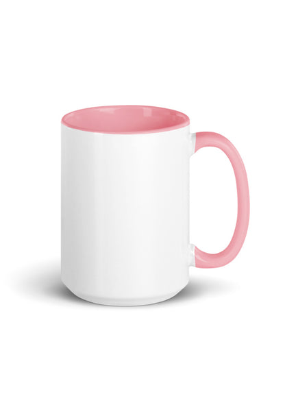 15 oz white ceramic mug with pink handle and inside