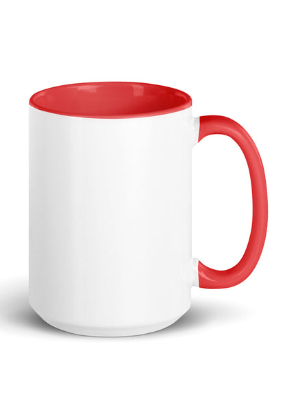 15 oz white ceramic mug with red handle and inside