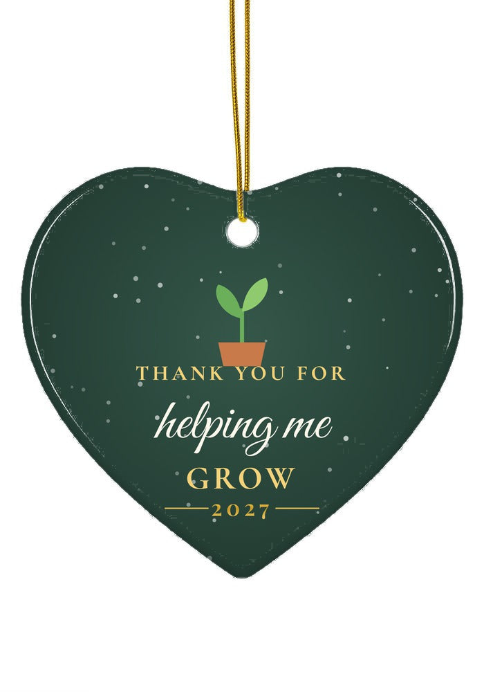 Thank You for Helping Me Grow ornament, heart shape