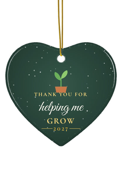 Thank You for Helping Me Grow ornament, heart shape
