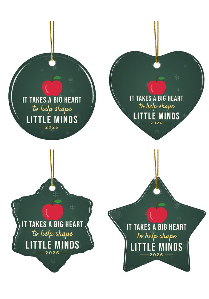 Teacher Christmas ornament in circle, heart, snowflake and star