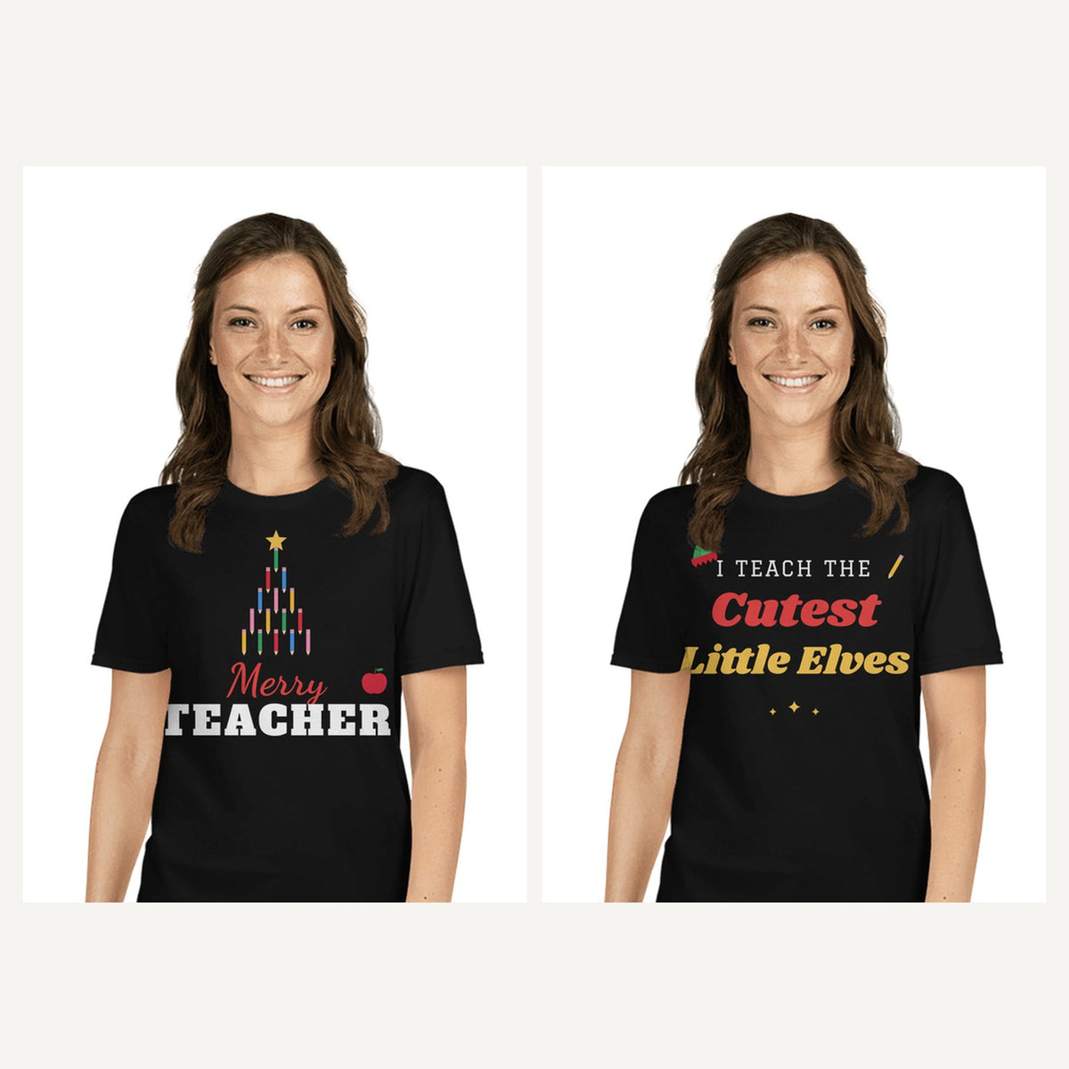Teacher Christmas Shirts in Black, matching set