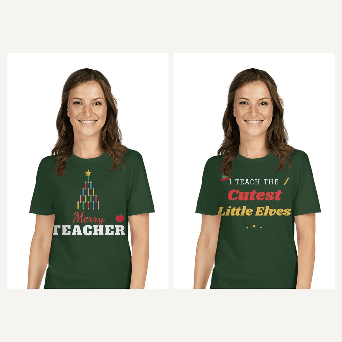 Teacher Christmas Shirts in Forest, matching set
