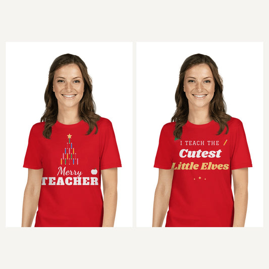 Teacher Christmas Shirts in Red, matching set