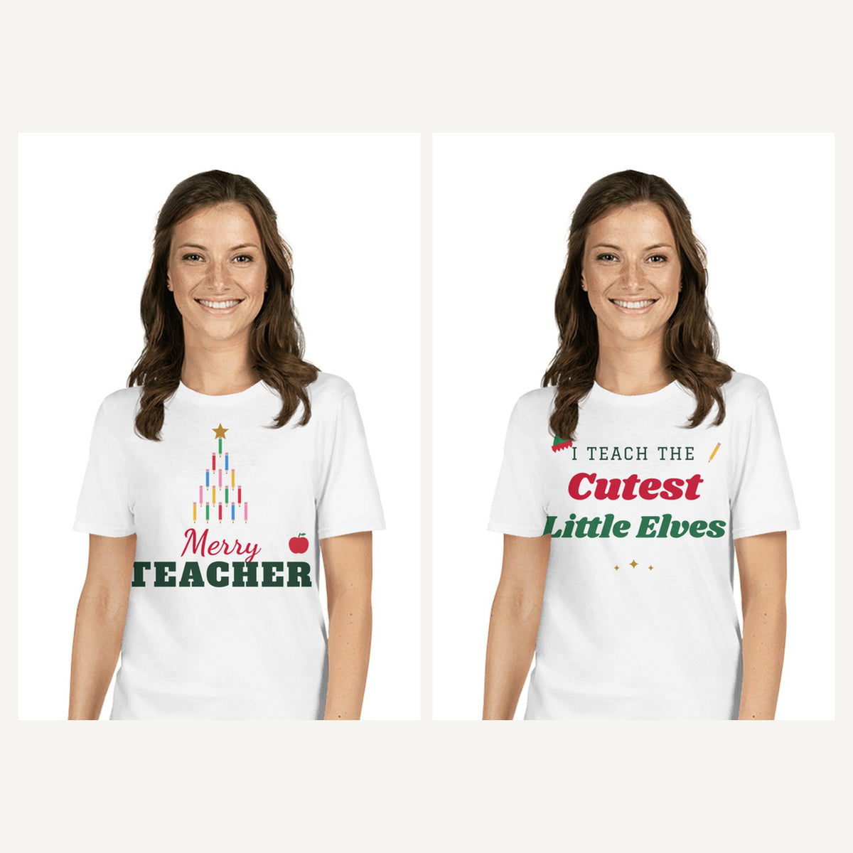 Teacher Christmas Shirts in White, matching set