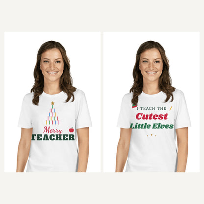 Teacher Christmas Shirts in White, matching set