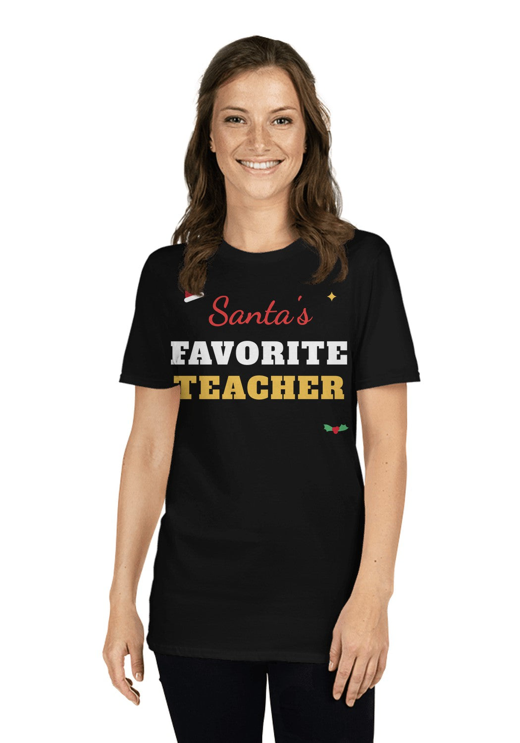 Santa's Favorite Teacher t-shirt in Black