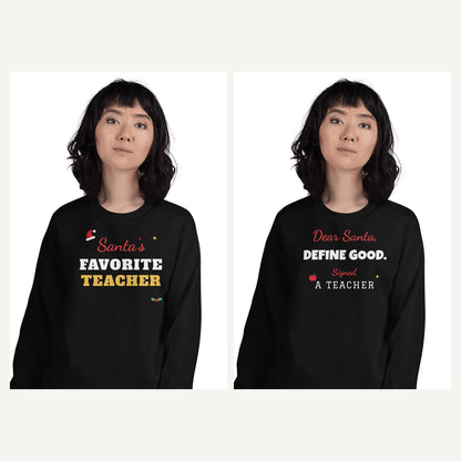 Teacher Christmas Sweatshirts in Black, matching set