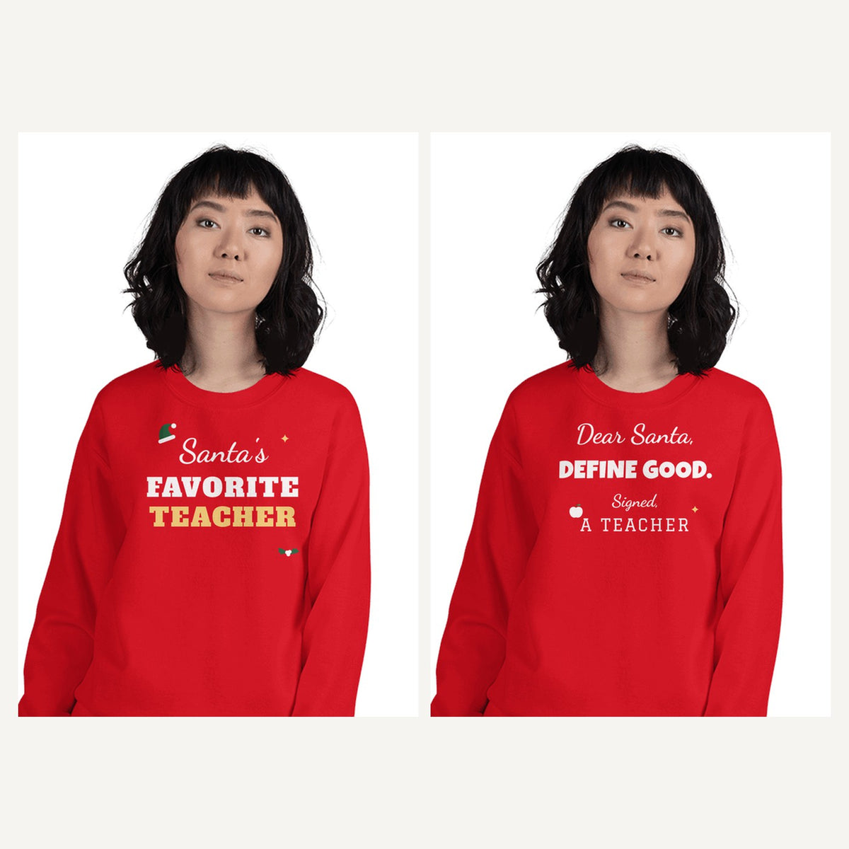 Teacher Christmas Sweatshirts in Red, matching set