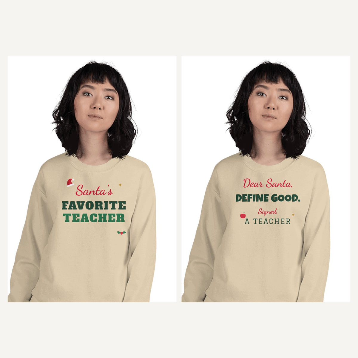Teacher Christmas Sweatshirts in Sand, matching set