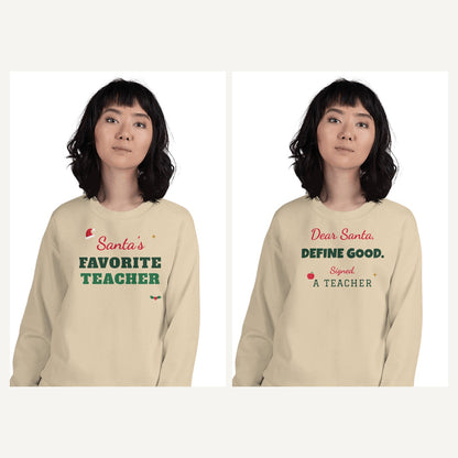 Teacher Christmas Sweatshirts in Sand, matching set
