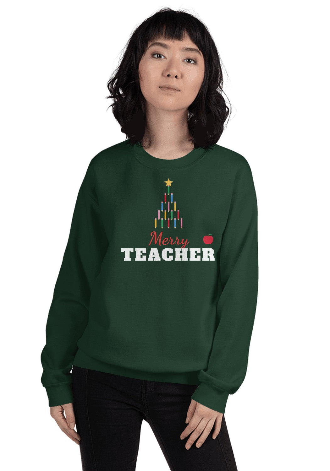 Merry Teacher sweatshirt in Forest Green