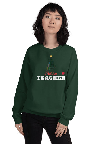 Merry Teacher sweatshirt in Forest Green