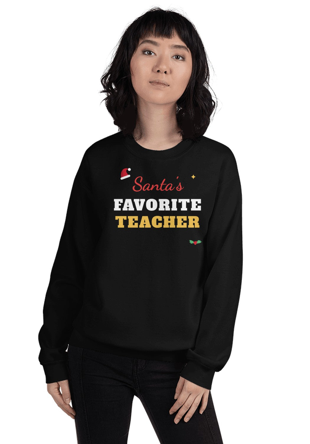 Santa's Favorite Teacher sweatshirt in Black
