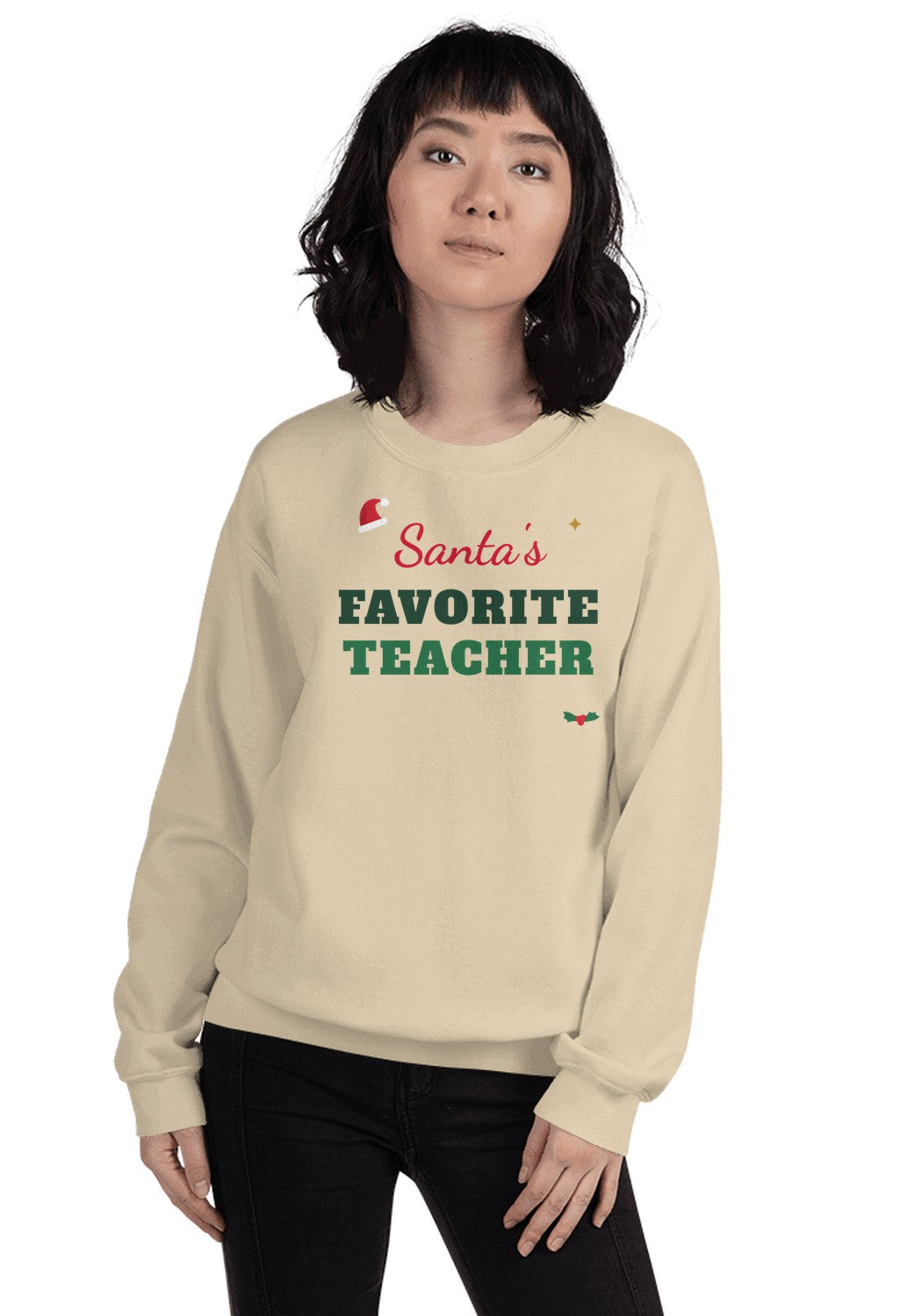 Santa's Favorite Teacher sweatshirt in Sand