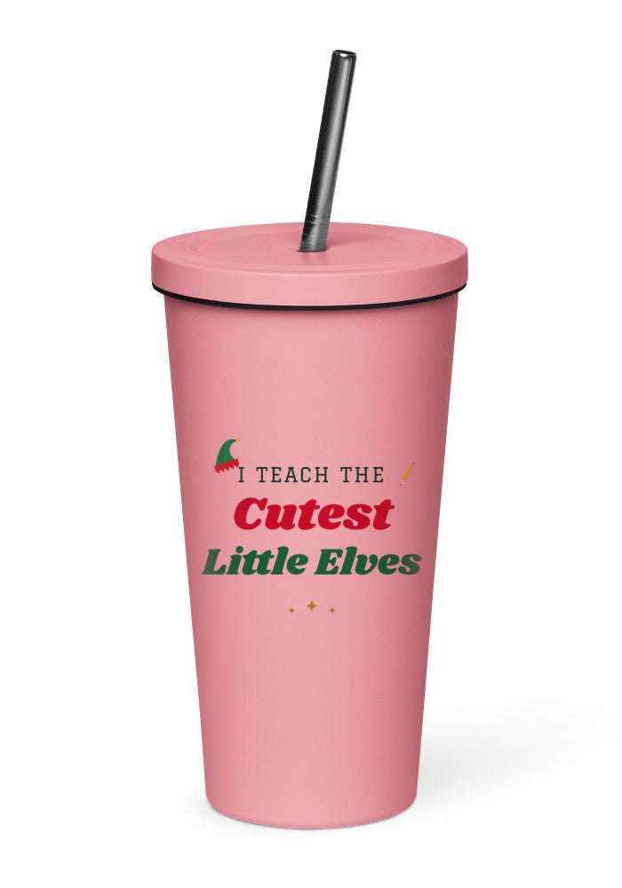 I Teach the Cutest Little Elves tumbler in Pink