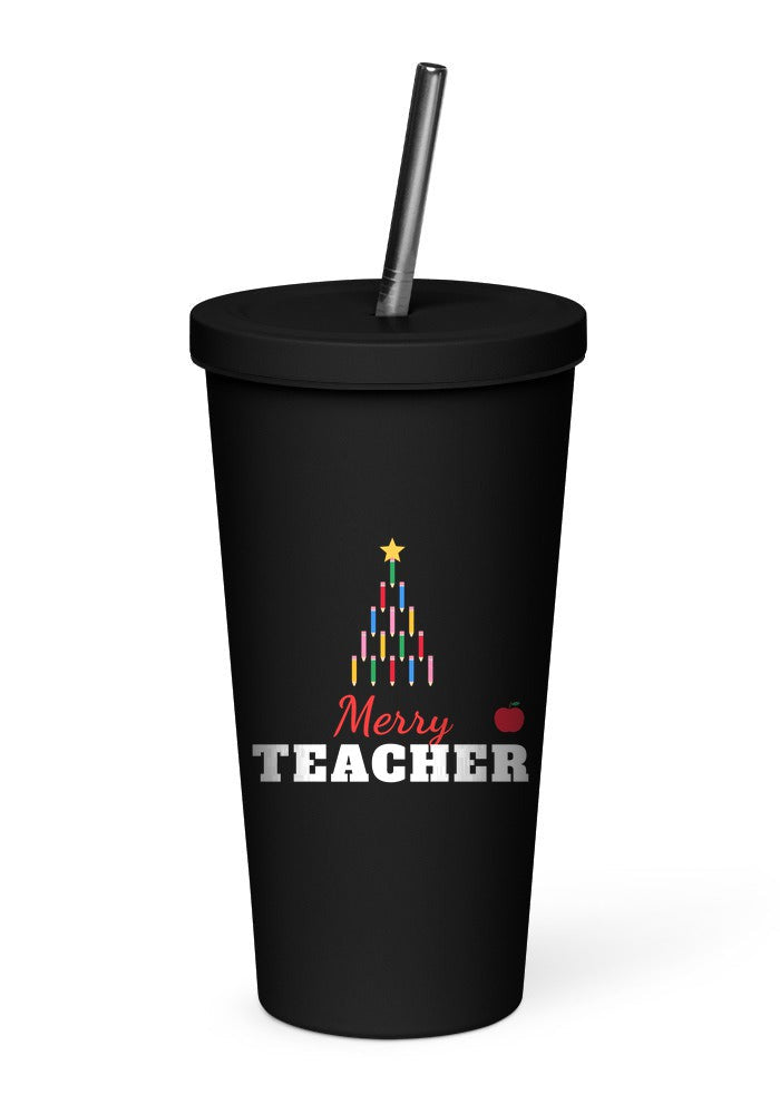 Merry Teacher tumbler in Black
