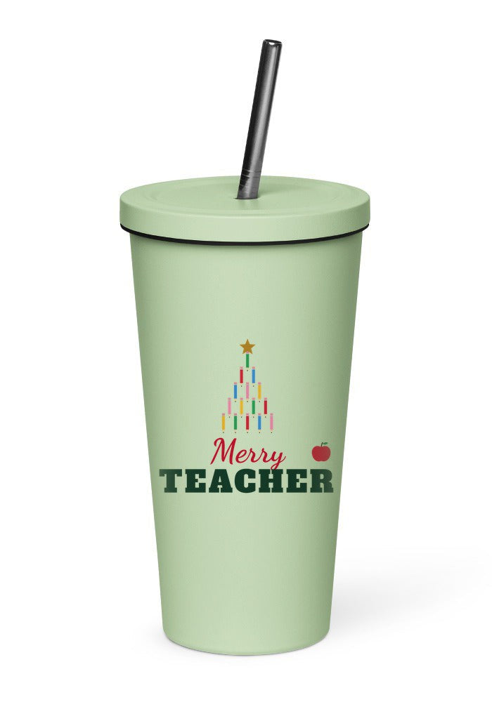 Merry Teacher tumbler in Mint