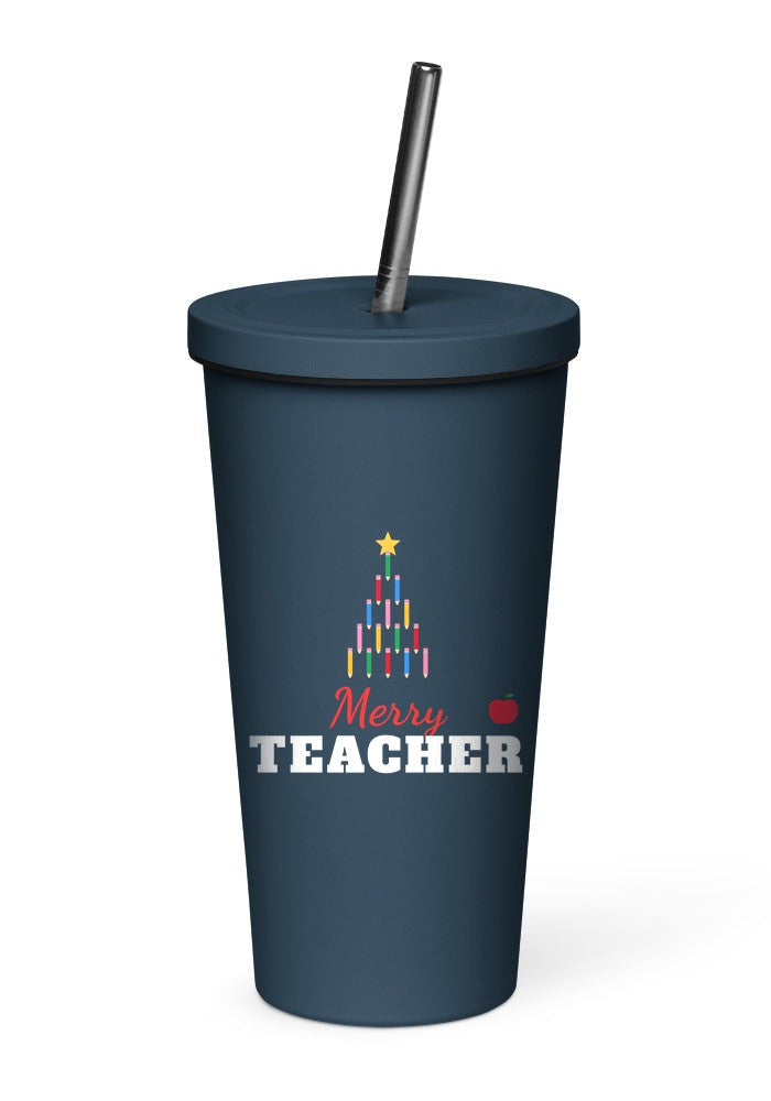 Merry Teacher tumbler in Navy