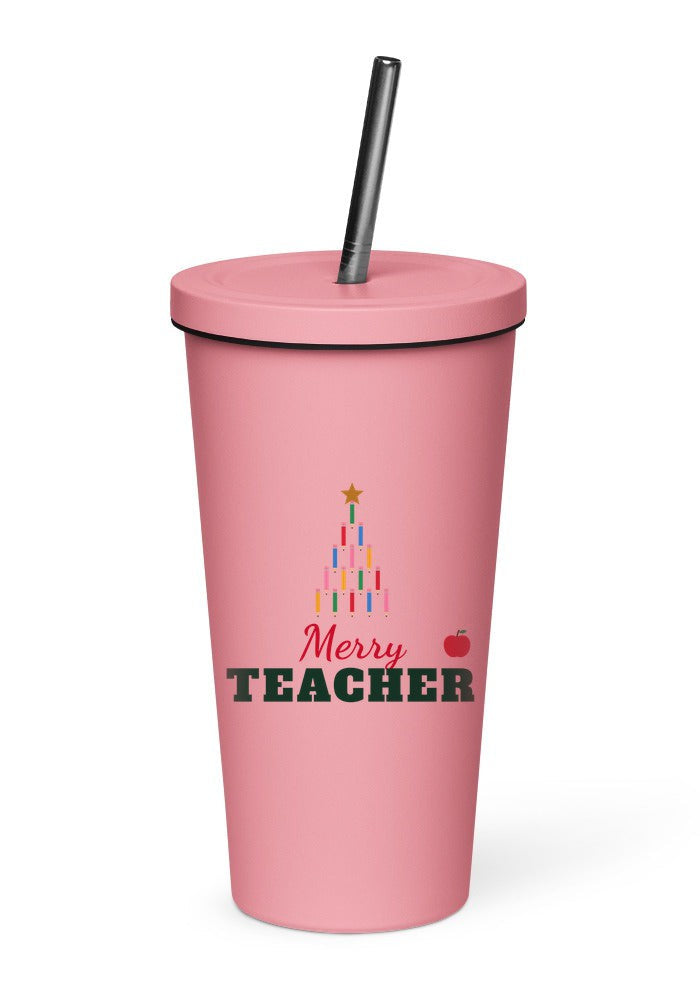 Merry Teacher tumbler in Pink