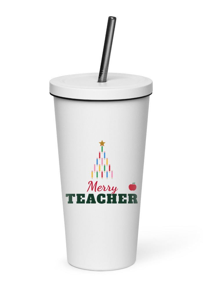 Merry Teacher tumbler in White